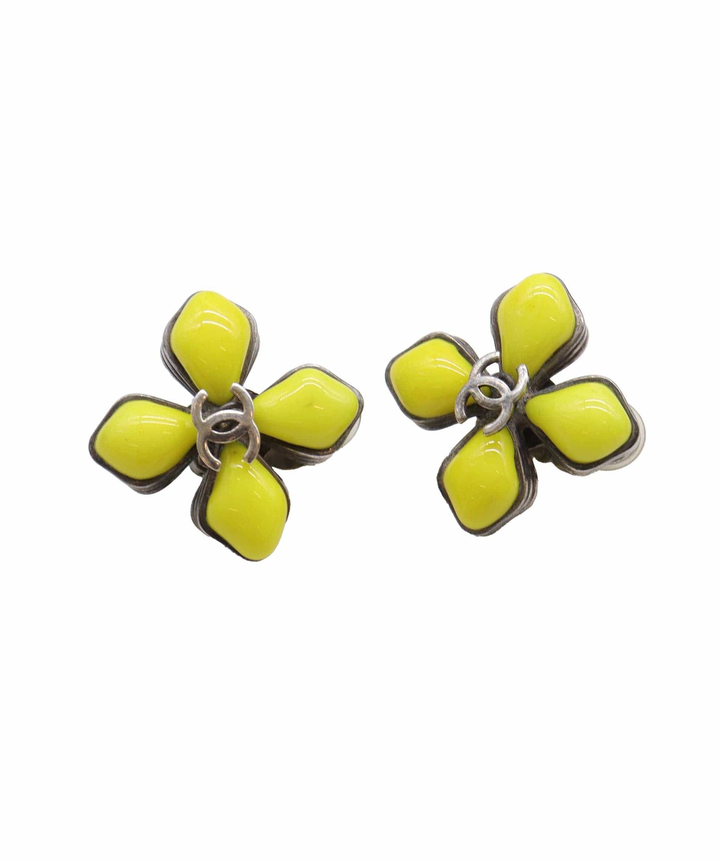 CHANEL VINTAGE EARRINGS FLOWER YELLOW ACCESSORY 96P DXBS2265