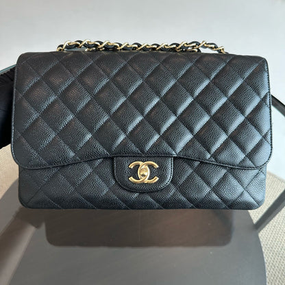 Jumbo Caviar Classic Flap Single Flap Black GHW No 13