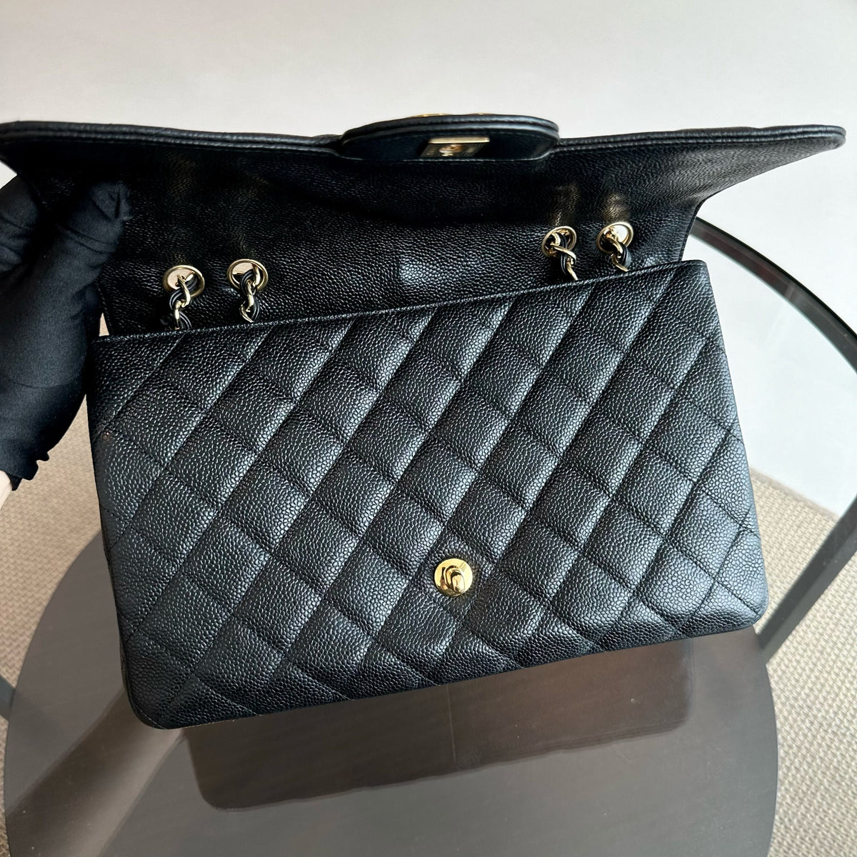 Jumbo Caviar Classic Flap Single Flap Black GHW No 13