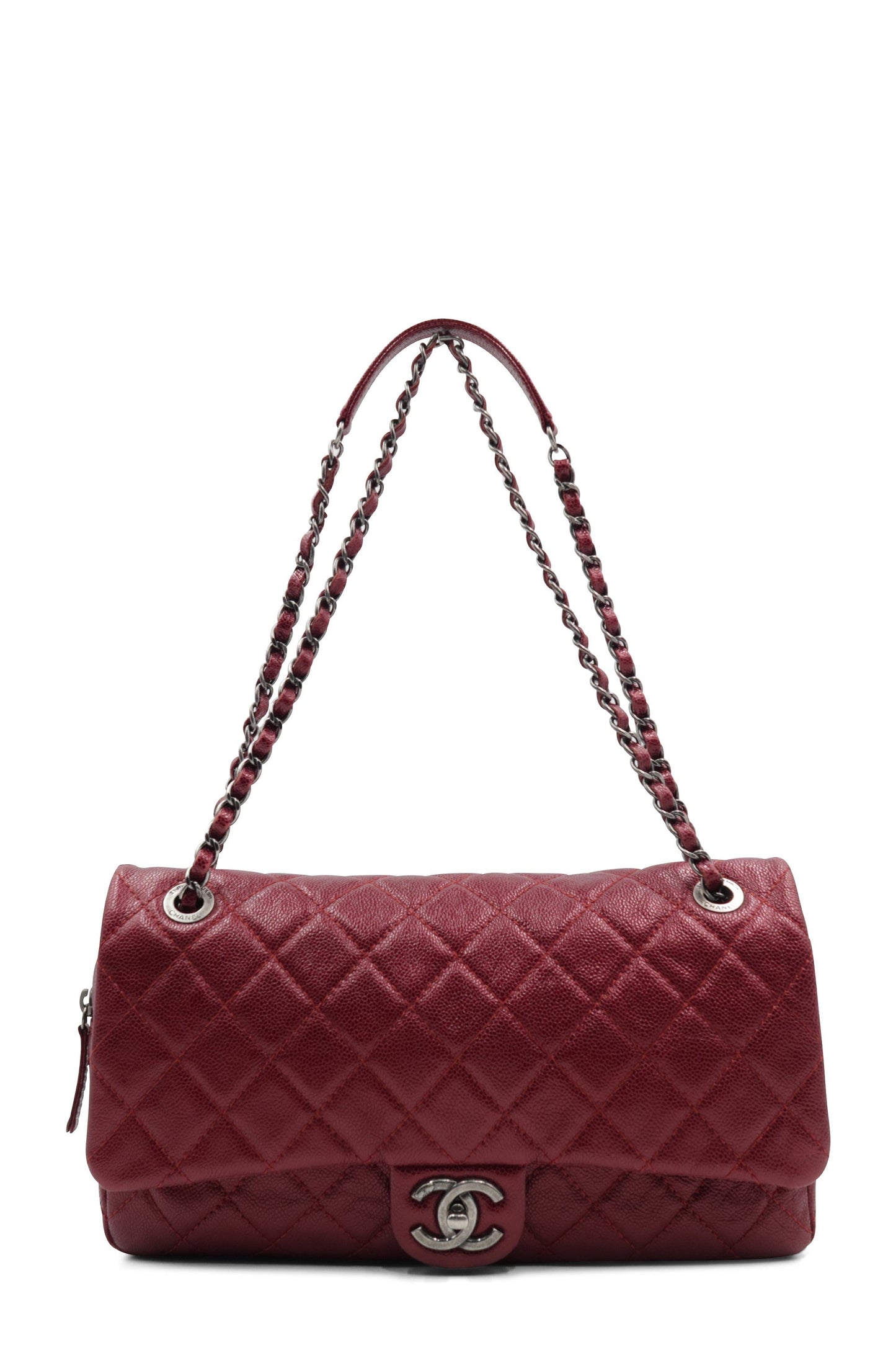 Jumbo Caviar Easy Flap Deep Ruby with Ruthenium Hardware