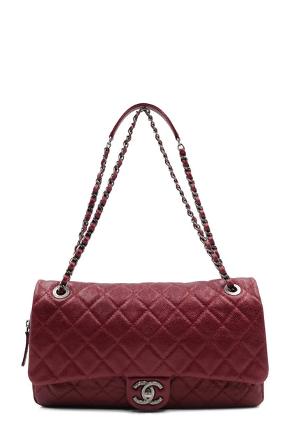 Jumbo Caviar Easy Flap Deep Ruby with Ruthenium Hardware