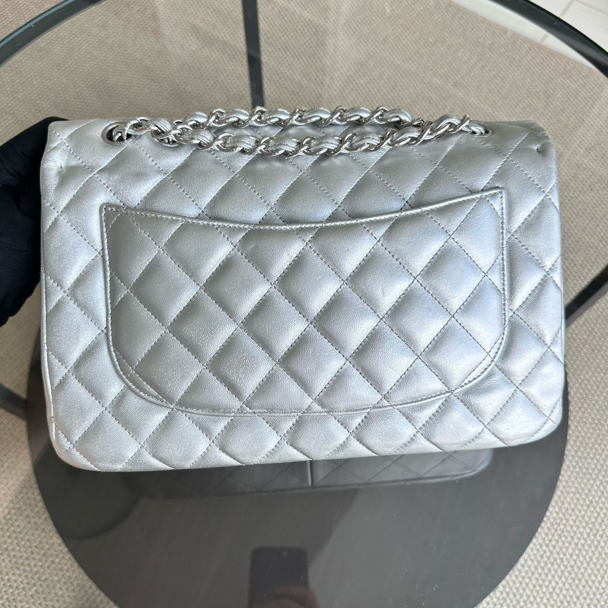 Jumbo Classic Flap Single Flap 30CM Quilted Lambskin Silver SHW No 13