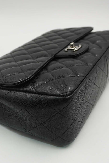 Jumbo Classic Single Flap Caviar SHW Black