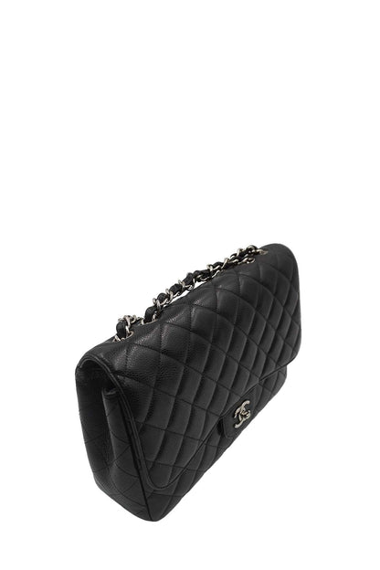 Jumbo Classic Single Flap Caviar SHW Black