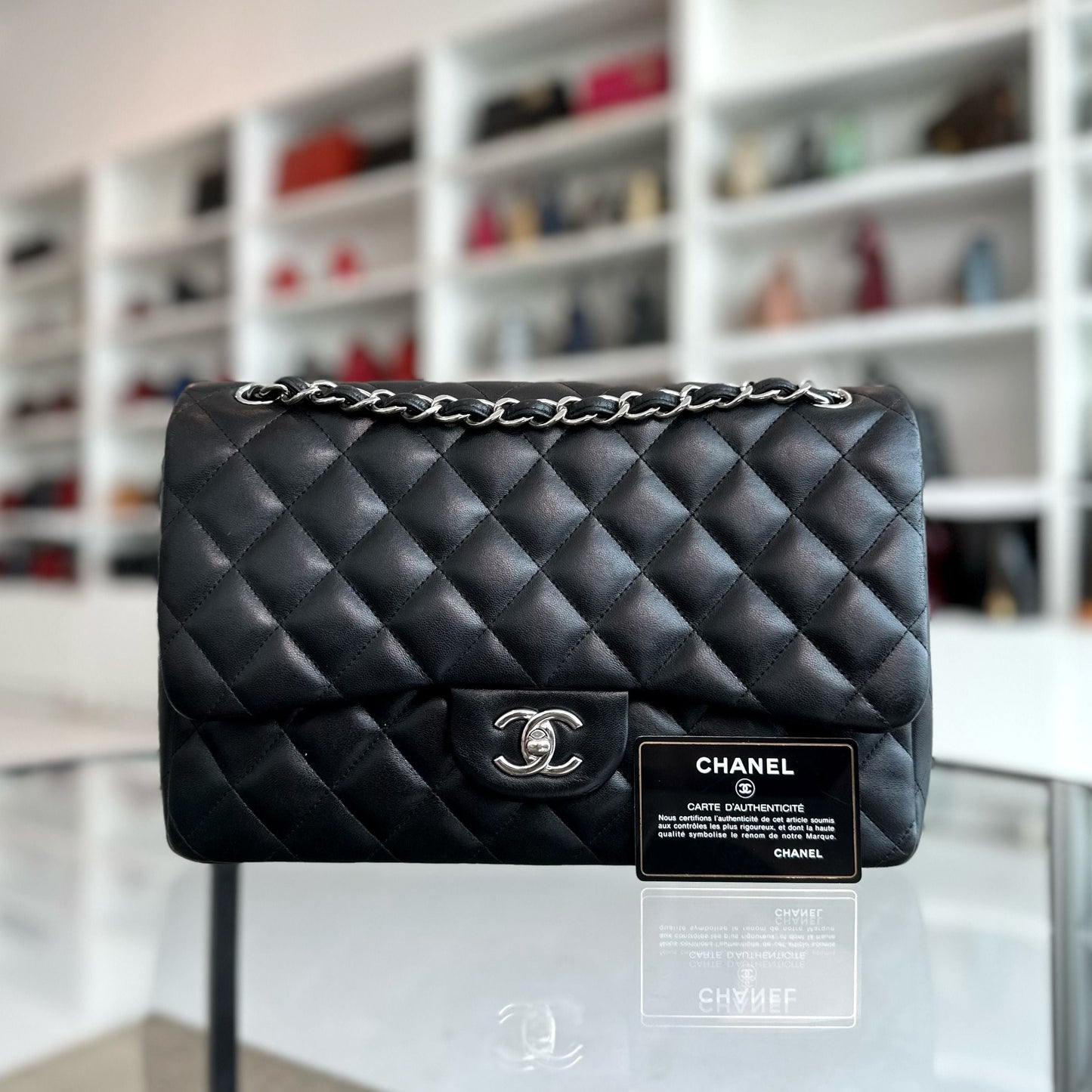 Jumbo Double Flap Classic Flap Lambskin Quilted Black SHW No 18