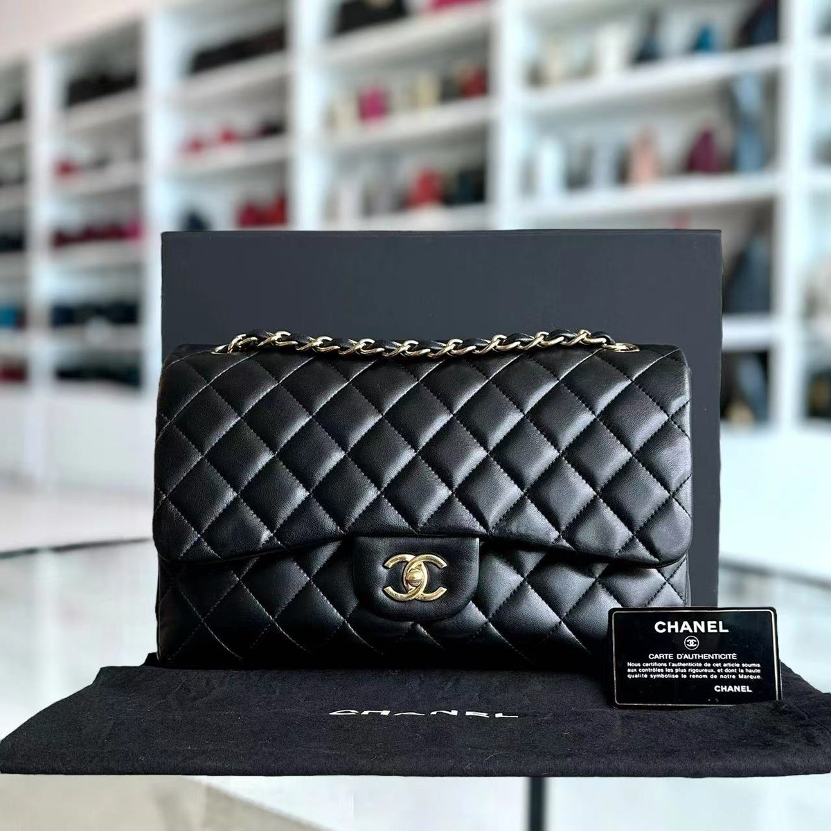 Jumbo Double Flap Classic Flap Quilted Lambskin Black No 23