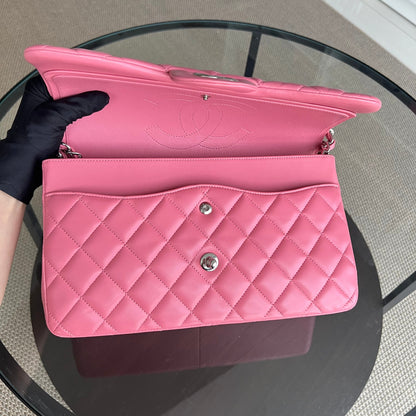Balance of Jumbo Double Flap Classic Flap Quilted Lambskin Sakura Pink Silver Hardware Series 18
