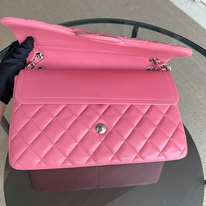 Balance of Jumbo Double Flap Classic Flap Quilted Lambskin Sakura Pink Silver Hardware Series 18