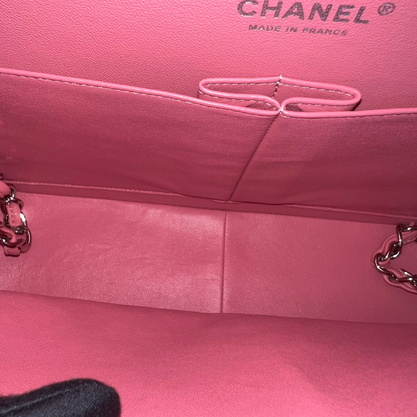 Balance of Jumbo Double Flap Classic Flap Quilted Lambskin Sakura Pink Silver Hardware Series 18