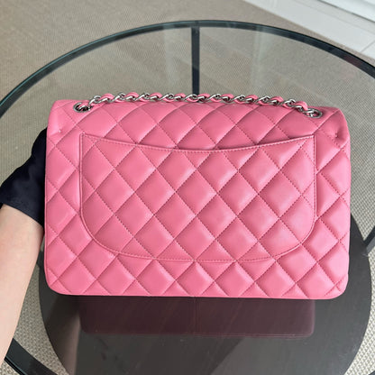 Balance of Jumbo Double Flap Classic Flap Quilted Lambskin Sakura Pink Silver Hardware Series 18