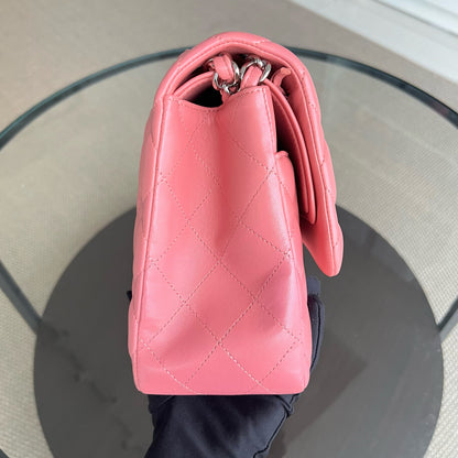 Balance of Jumbo Double Flap Classic Flap Quilted Lambskin Sakura Pink Silver Hardware Series 18
