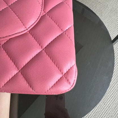 Balance of Jumbo Double Flap Classic Flap Quilted Lambskin Sakura Pink Silver Hardware Series 18