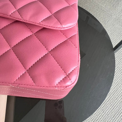 Balance of Jumbo Double Flap Classic Flap Quilted Lambskin Sakura Pink Silver Hardware Series 18