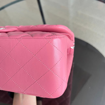 Balance of Jumbo Double Flap Classic Flap Quilted Lambskin Sakura Pink Silver Hardware Series 18
