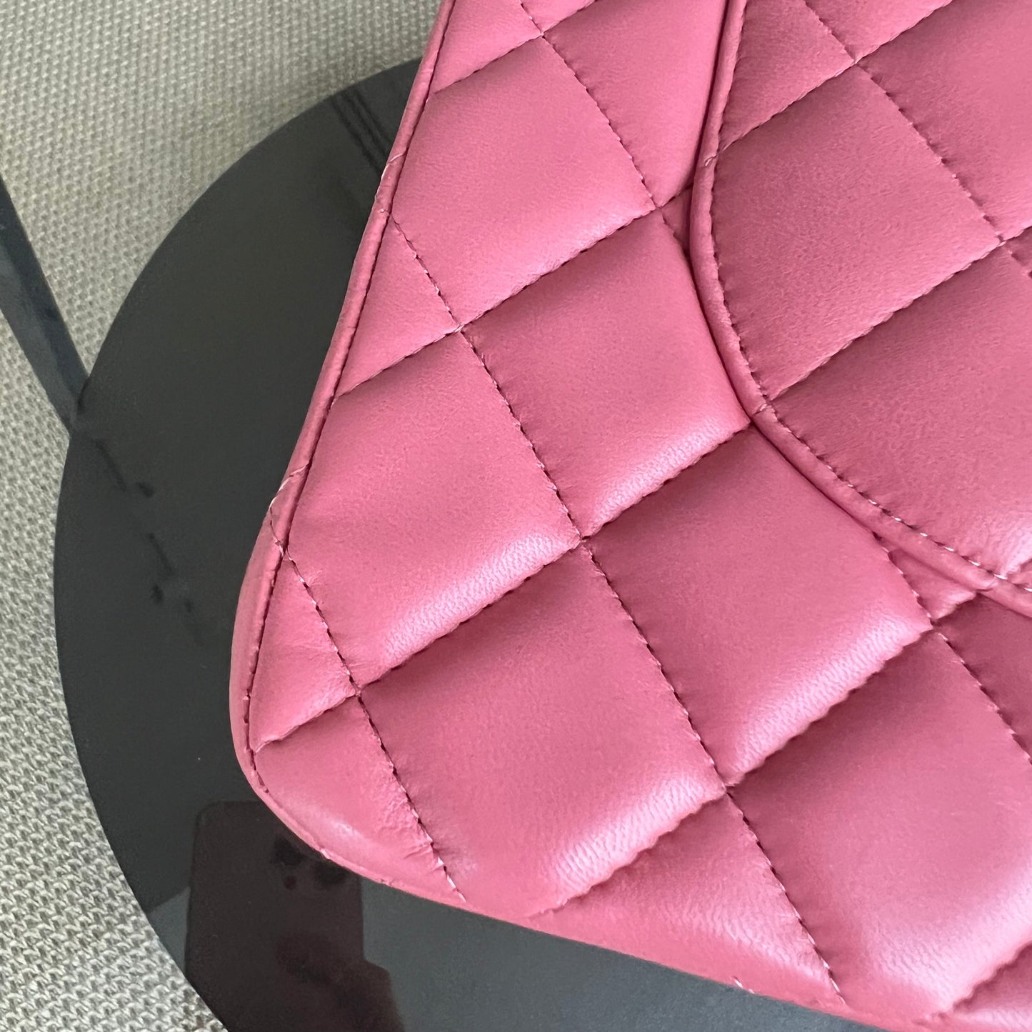 Balance of Jumbo Double Flap Classic Flap Quilted Lambskin Sakura Pink Silver Hardware Series 18