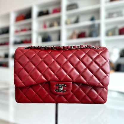 Jumbo Double Flap Lambskin Classic Flap Burgundy SHW No 15