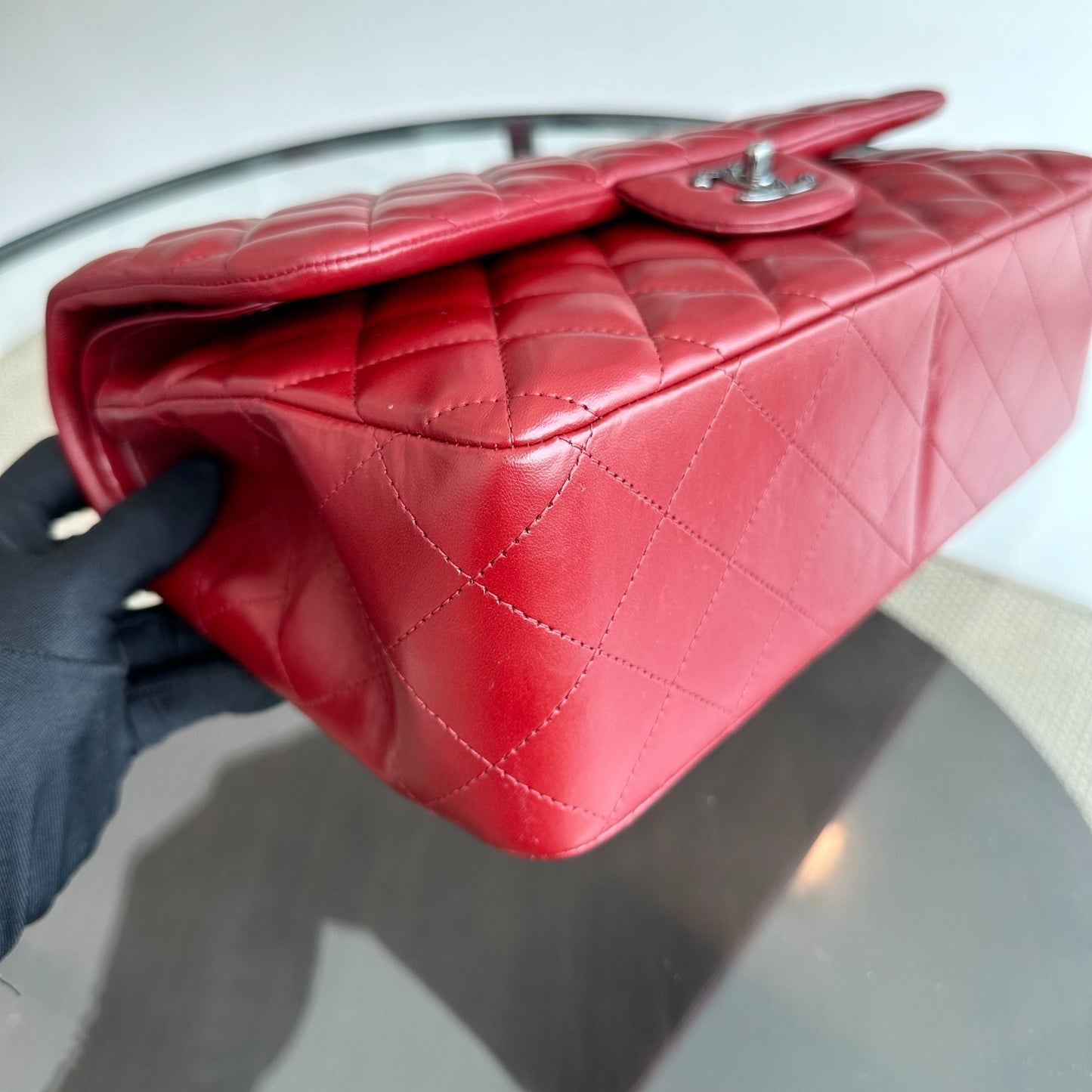 Jumbo Double Flap Lambskin Classic Flap Burgundy SHW No 15