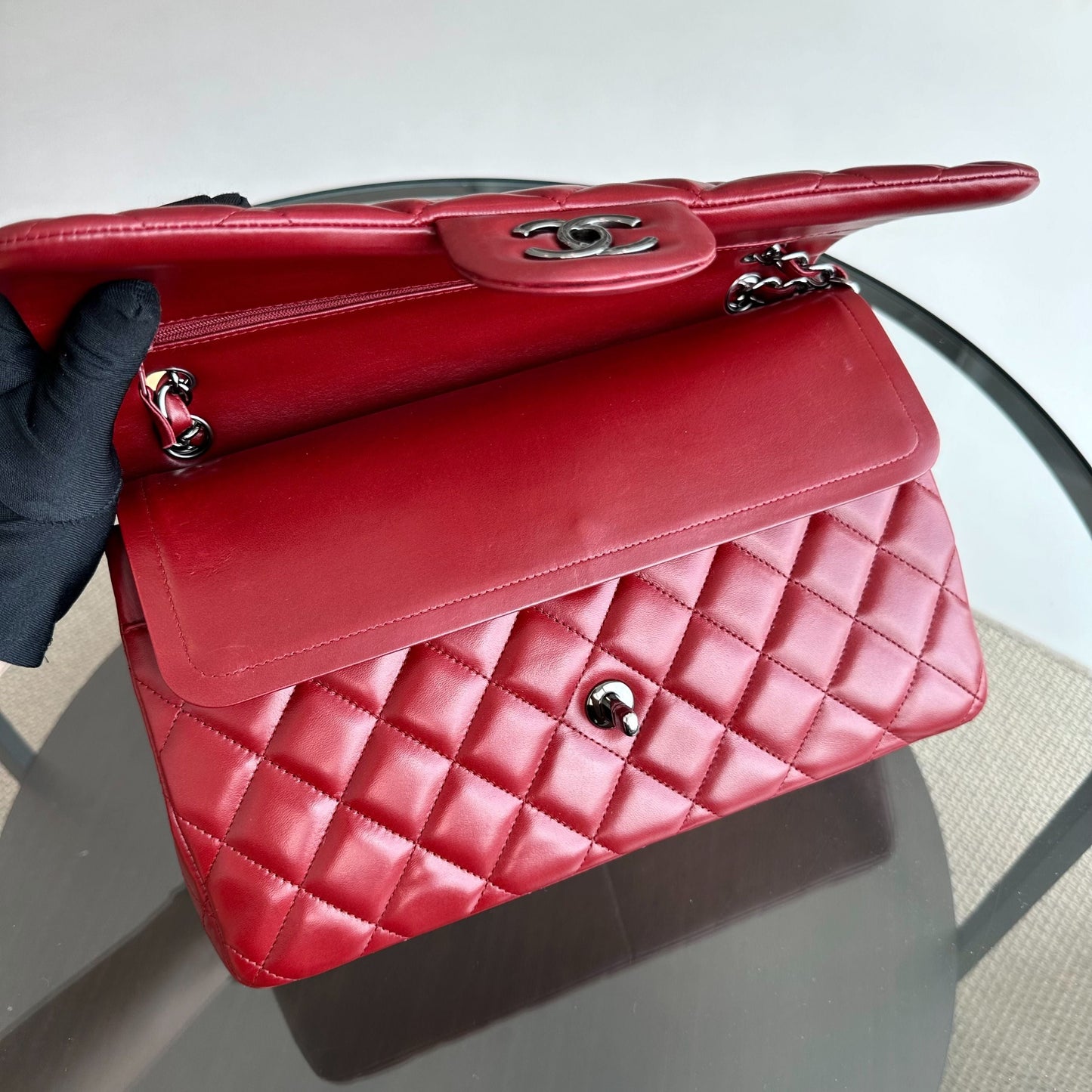 Jumbo Double Flap Lambskin Classic Flap Burgundy SHW No 15