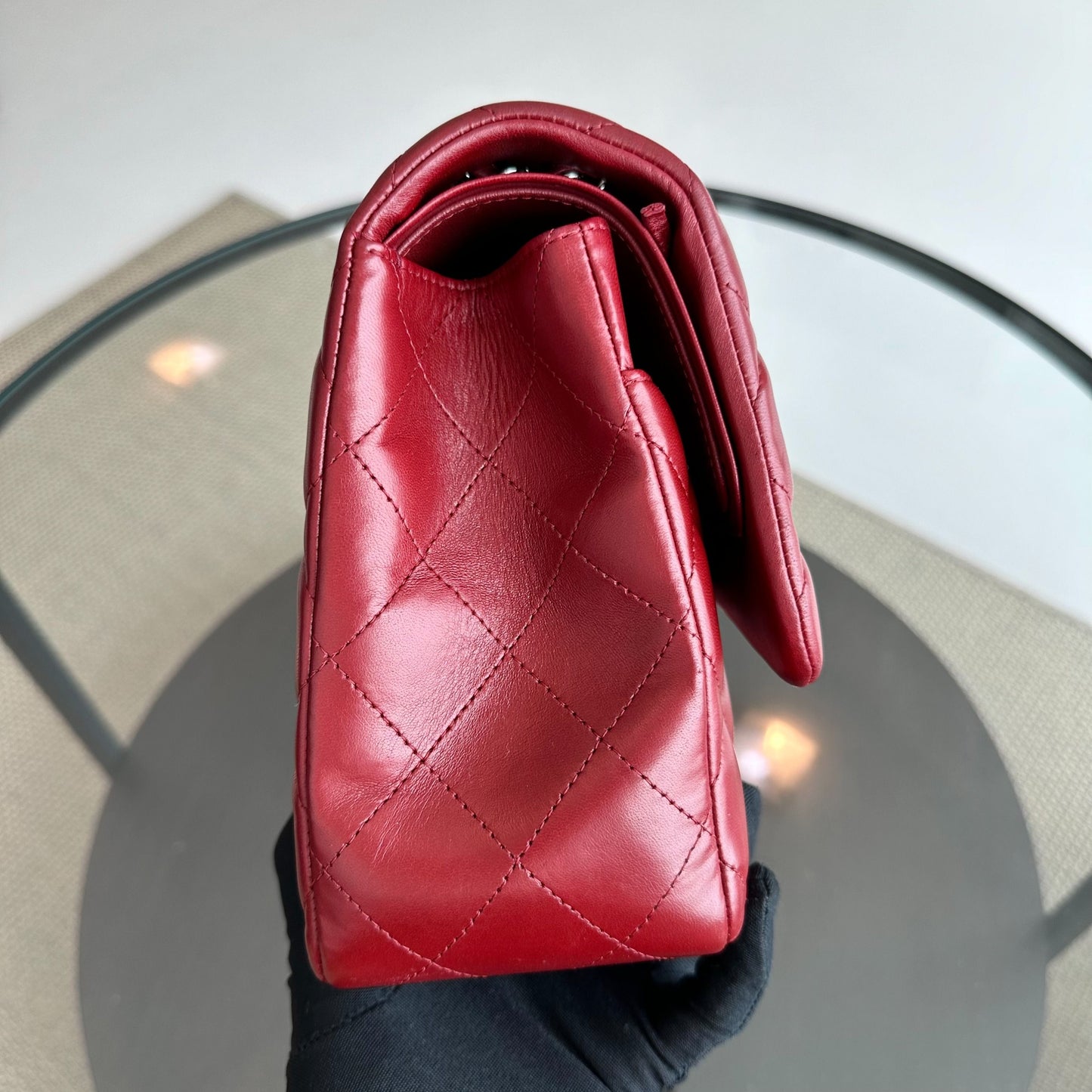 Jumbo Double Flap Lambskin Classic Flap Burgundy SHW No 15