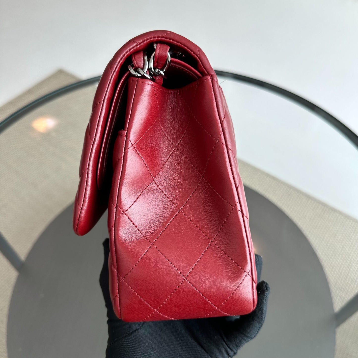 Jumbo Double Flap Lambskin Classic Flap Burgundy SHW No 15