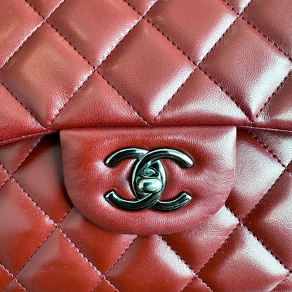 Jumbo Double Flap Lambskin Classic Flap Burgundy SHW No 15