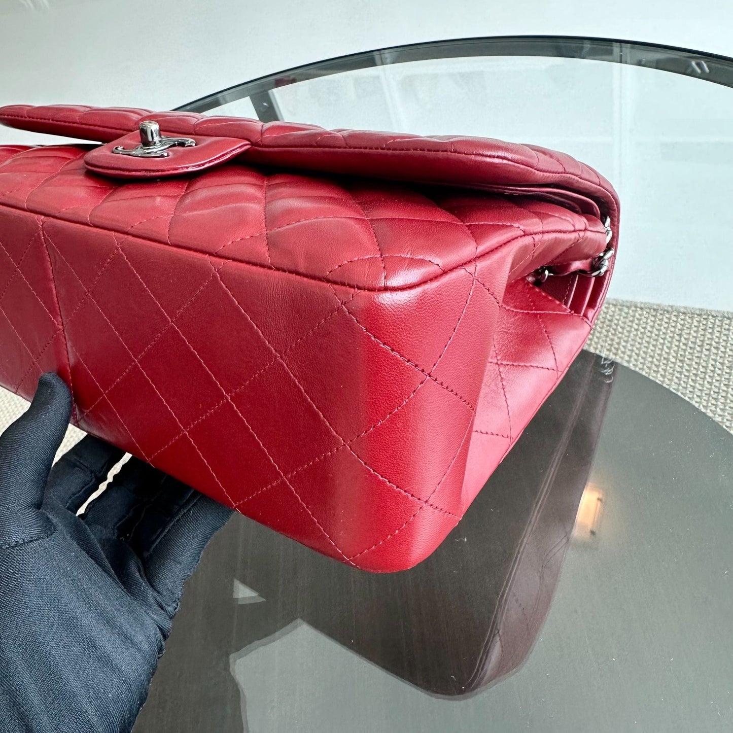 Jumbo Double Flap Lambskin Classic Flap Burgundy SHW No 15