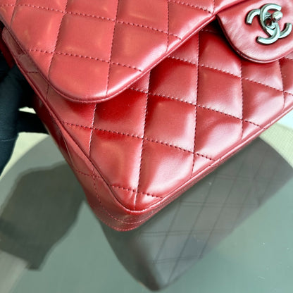 Jumbo Double Flap Lambskin Classic Flap Burgundy SHW No 15