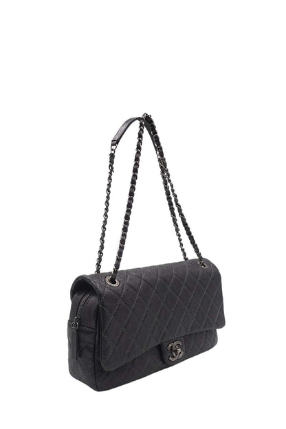 Jumbo Quilted Caviar Easy Flap Bag Metallic Grey