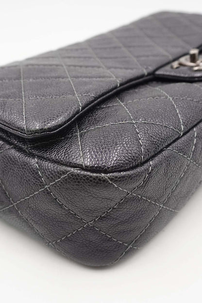 Jumbo Quilted Caviar Easy Flap Bag Metallic Grey