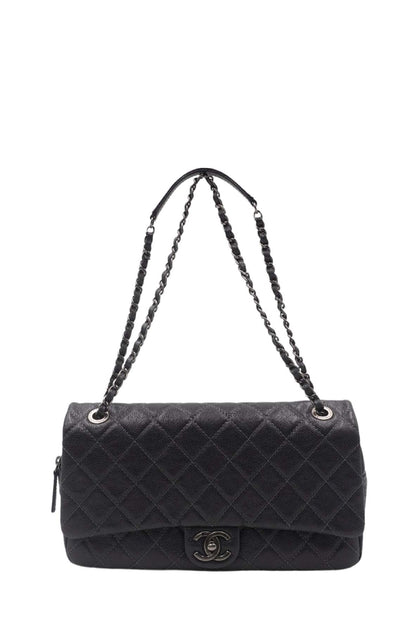 Jumbo Quilted Caviar Easy Flap Bag Metallic Grey