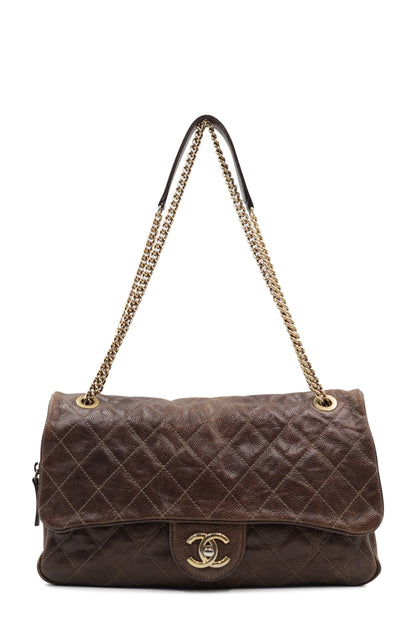 Jumbo Quilted Glazed Caviar Easy Flap Bag Brown