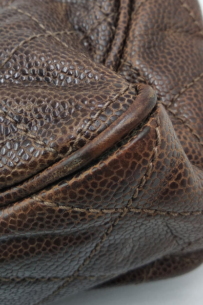 Jumbo Quilted Glazed Caviar Easy Flap Bag Brown