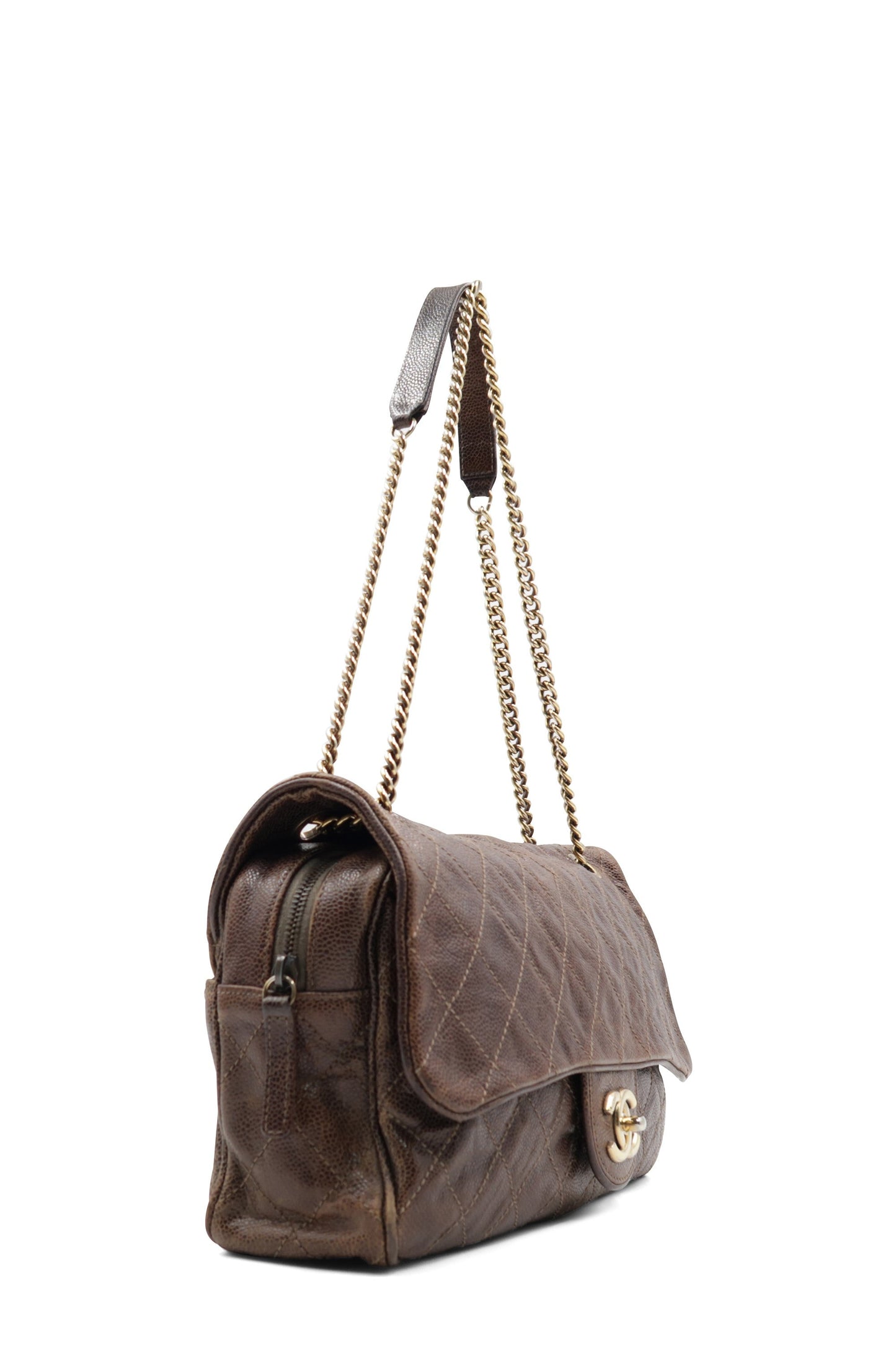 Jumbo Quilted Glazed Caviar Easy Flap Bag Brown