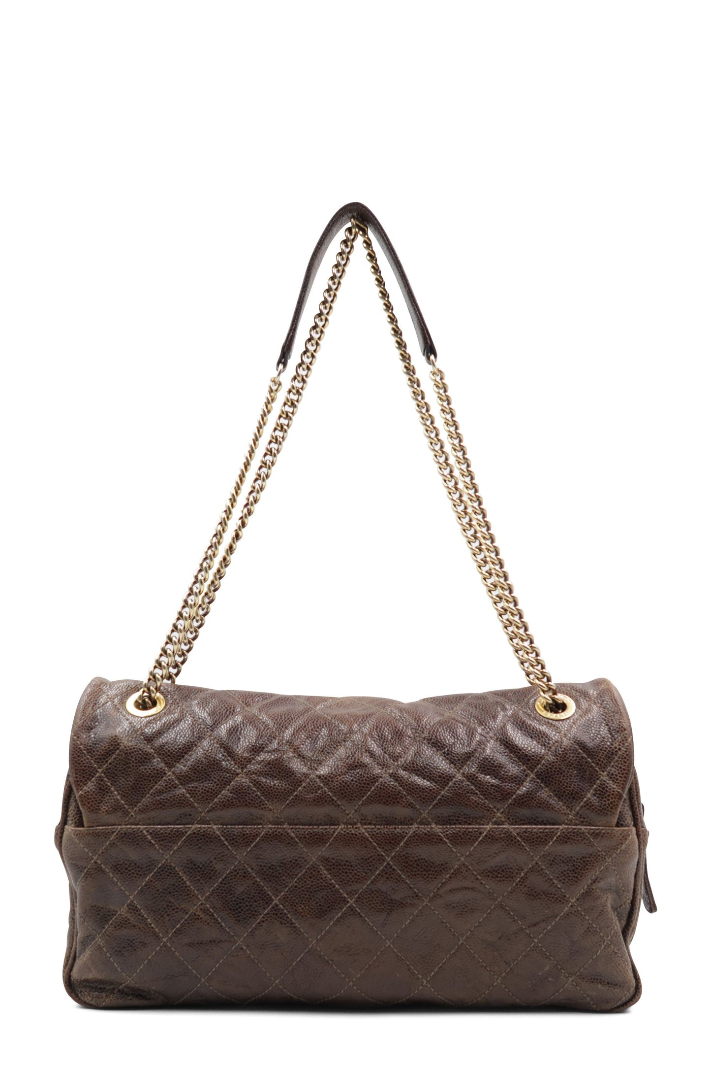 Jumbo Quilted Glazed Caviar Easy Flap Bag Brown