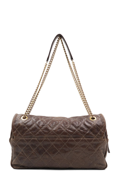 Jumbo Quilted Glazed Caviar Easy Flap Bag Brown