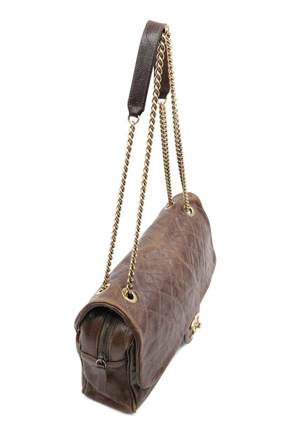 Jumbo Quilted Glazed Caviar Easy Flap Bag Brown