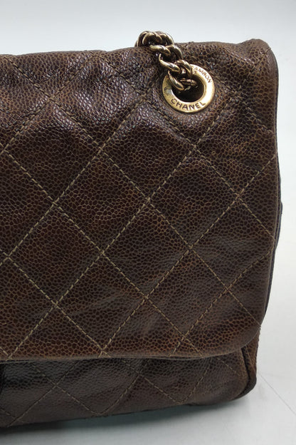 Jumbo Quilted Glazed Caviar Easy Flap Bag Brown