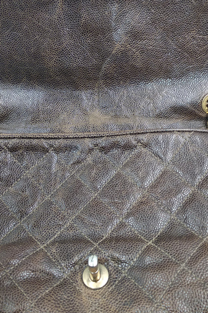 Jumbo Quilted Glazed Caviar Easy Flap Bag Brown