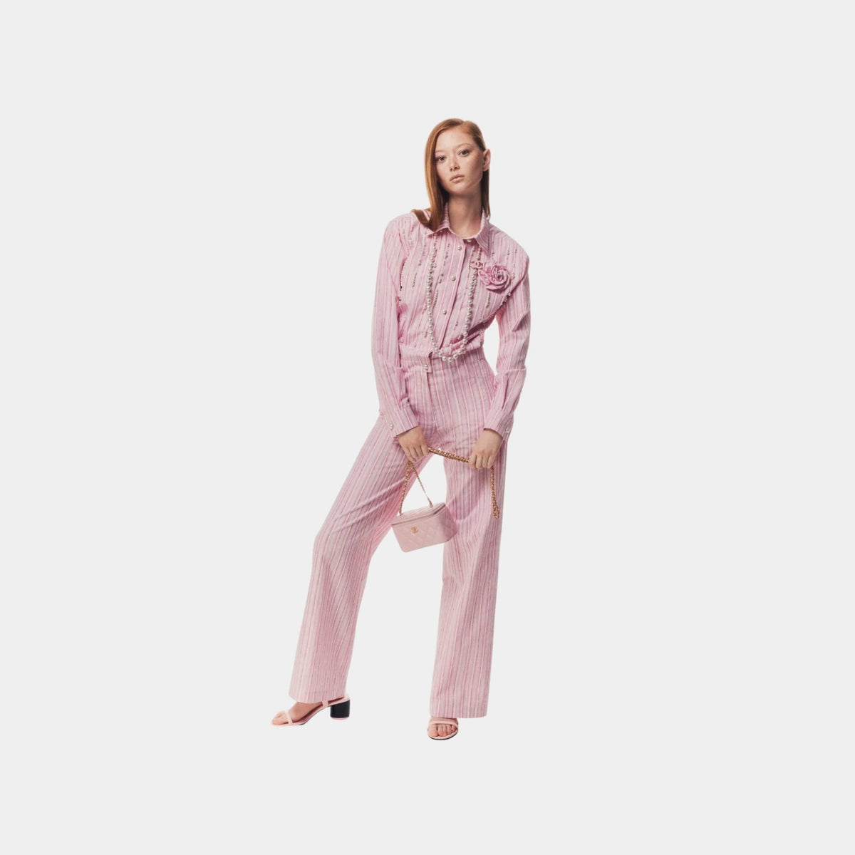 Jumpsuit Printed Cotton Poplin Light Pink White Dark Pink