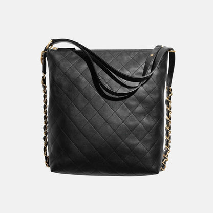 Large Black Backpack In Calfskin And Gold Tone Metal