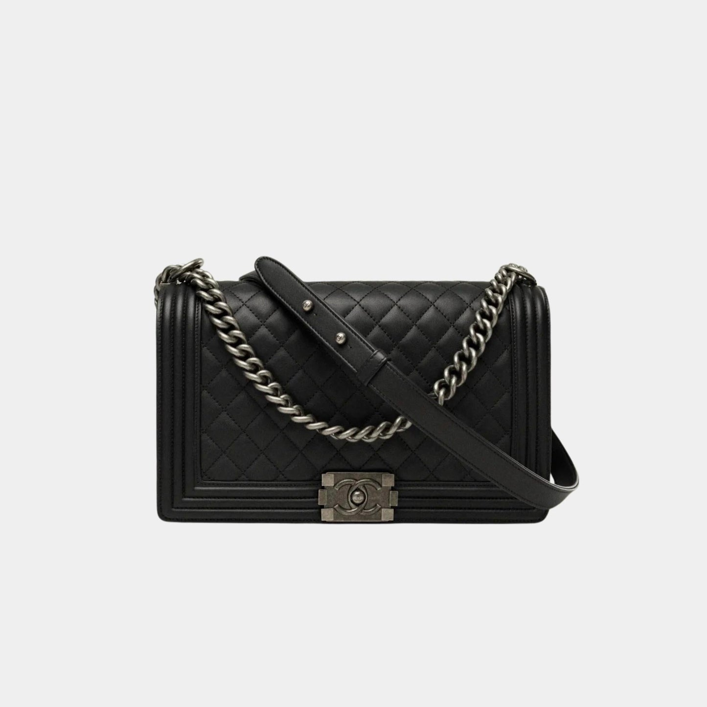 Large Boy Handbag in Calfskin and Ruthenium Metal
