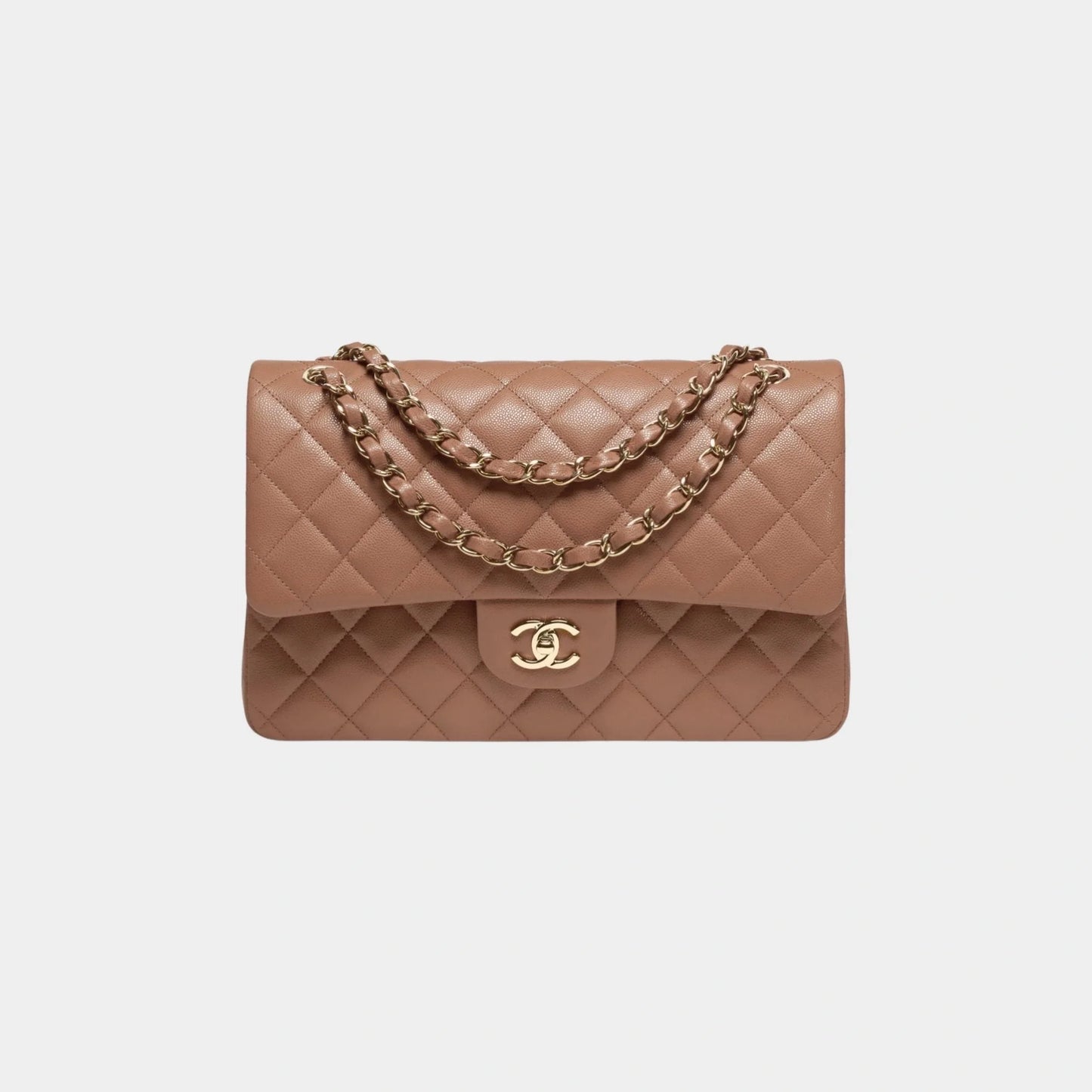 Large Classic Handbag Grained Calfskin & Gold Tone Metal Brown