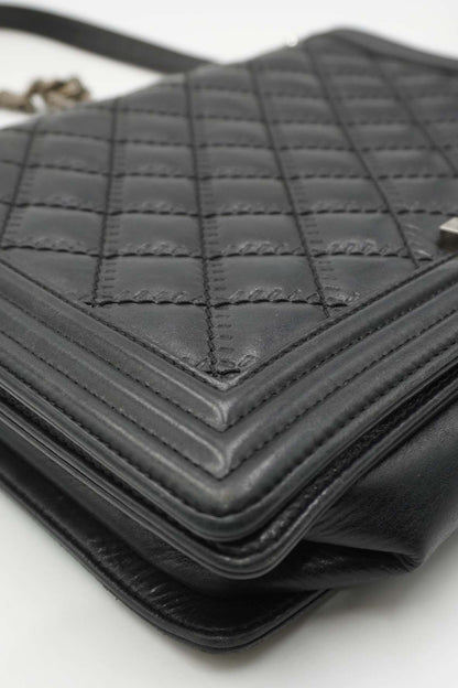 Large Classic Quilted Boy Silver Hardware Black