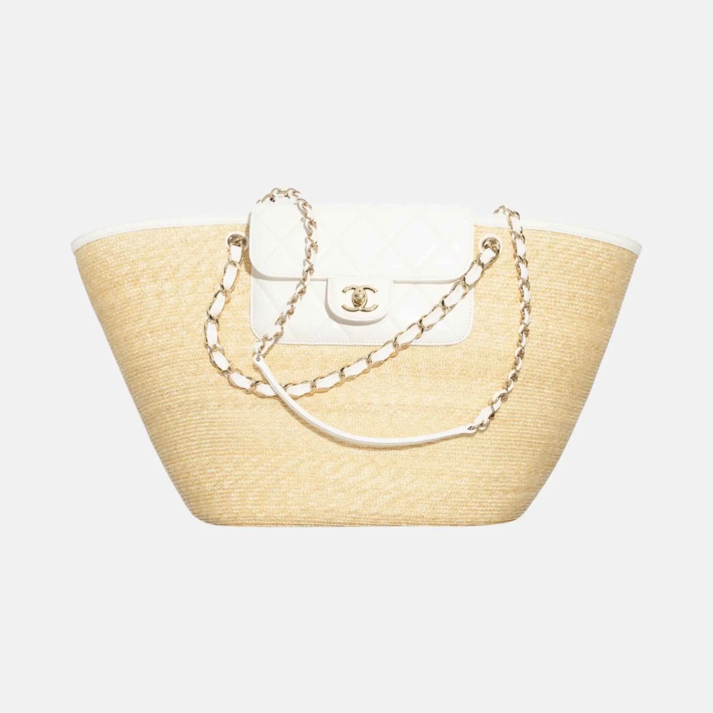 Large Tote Braided Straw Lambskin Gold Tone Metal
