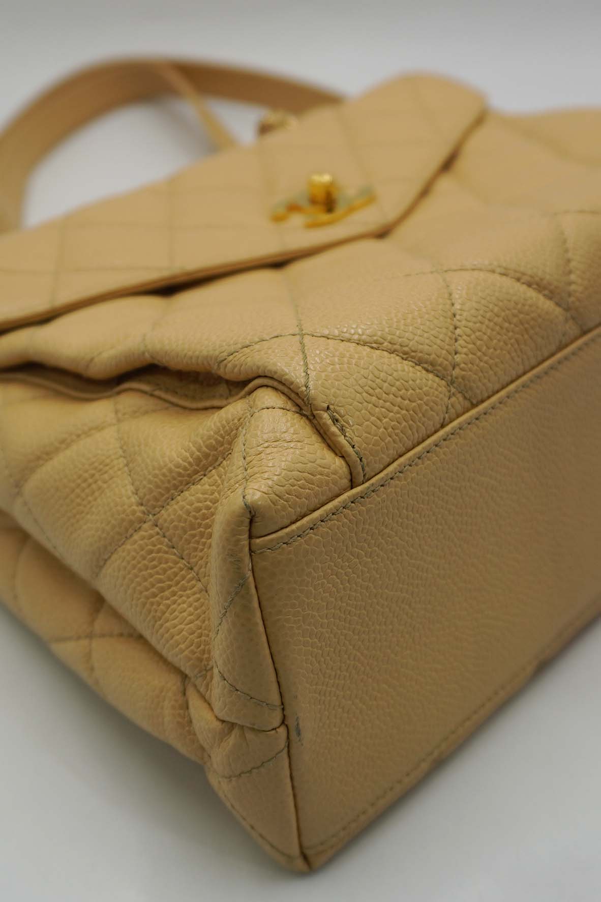 Large Vintage Front Pocket Quilted Caviar Beige