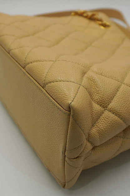 Large Vintage Front Pocket Quilted Caviar Beige