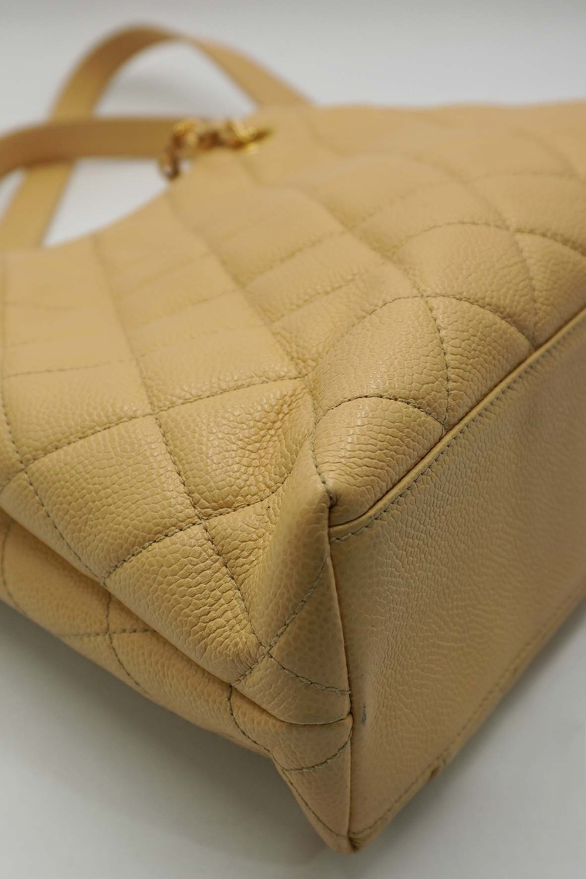 Large Vintage Front Pocket Quilted Caviar Beige