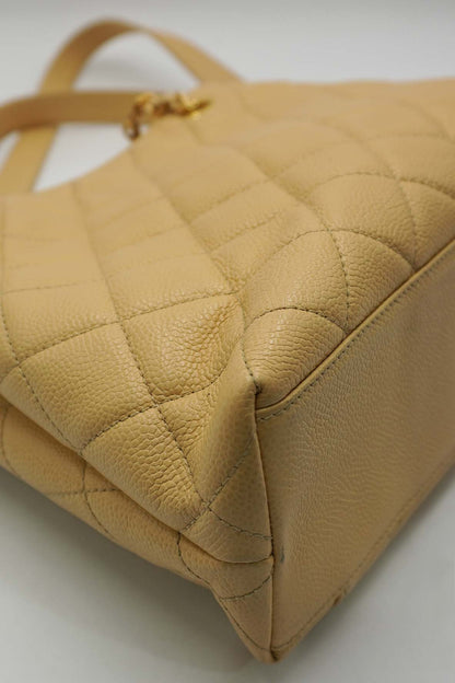 Large Vintage Front Pocket Quilted Caviar Beige