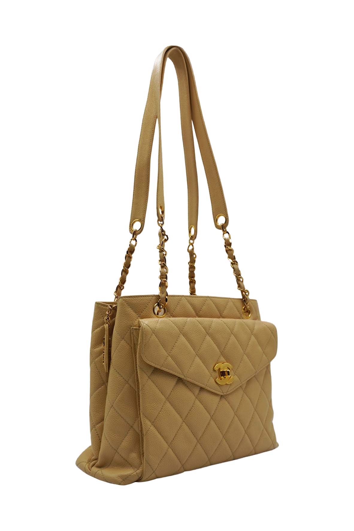Large Vintage Front Pocket Quilted Caviar Beige