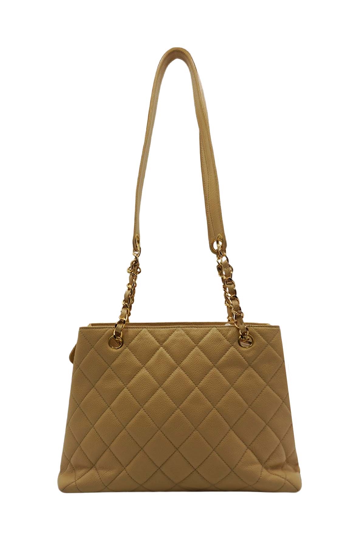Large Vintage Front Pocket Quilted Caviar Beige